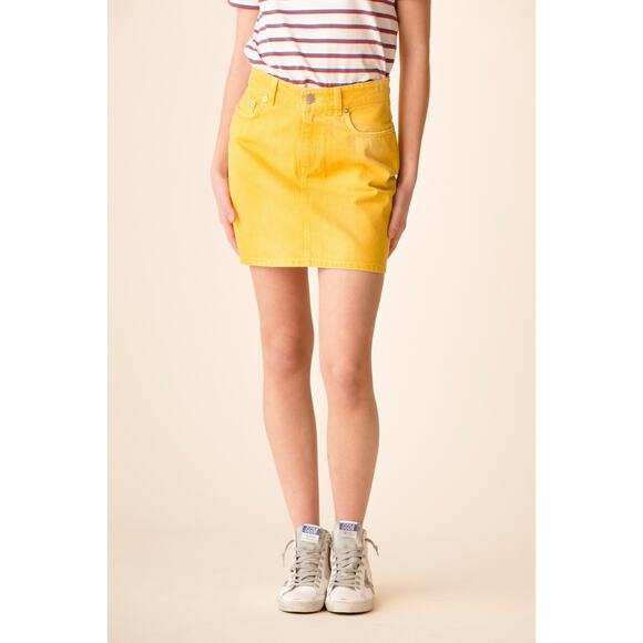 Ganni Shiloh Yellow Denim Mini Skirt High Waist Casual Festival Size 8 Women’s - Picture 3 of 8